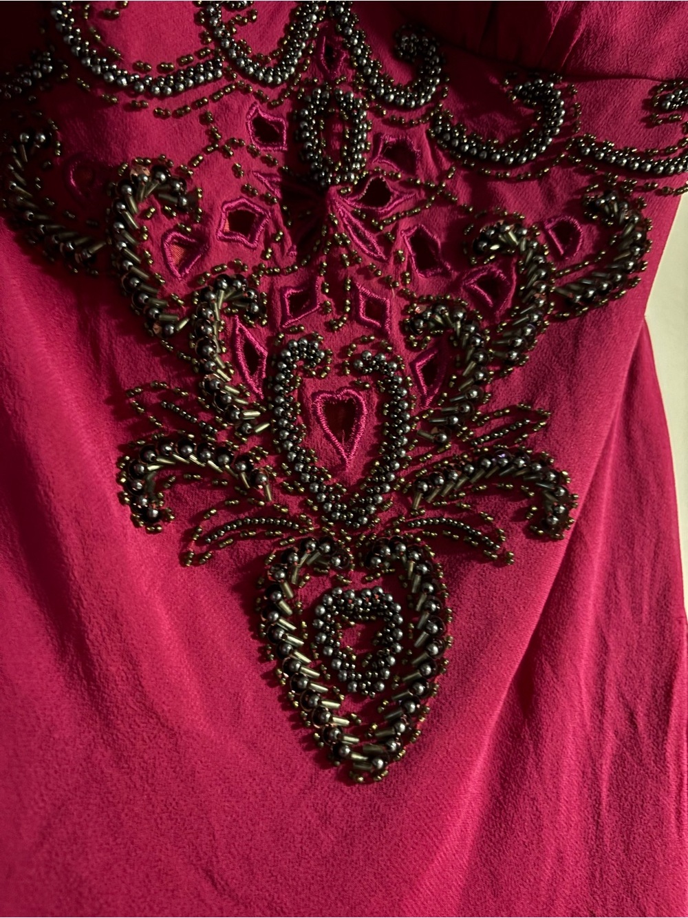 Vintage 1990s Sue Wong Nocturne Magenta Beaded High-Low Spaghetti-Strap Dress - Picture 4 of 9
